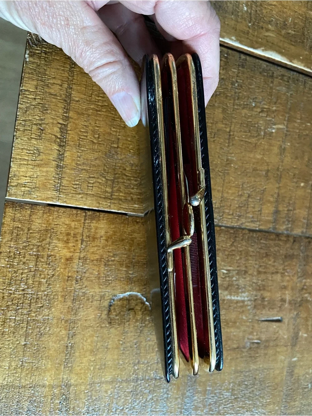 Vintage Gold-Trimmed Red Interior Sewing/Manicure Set Travel